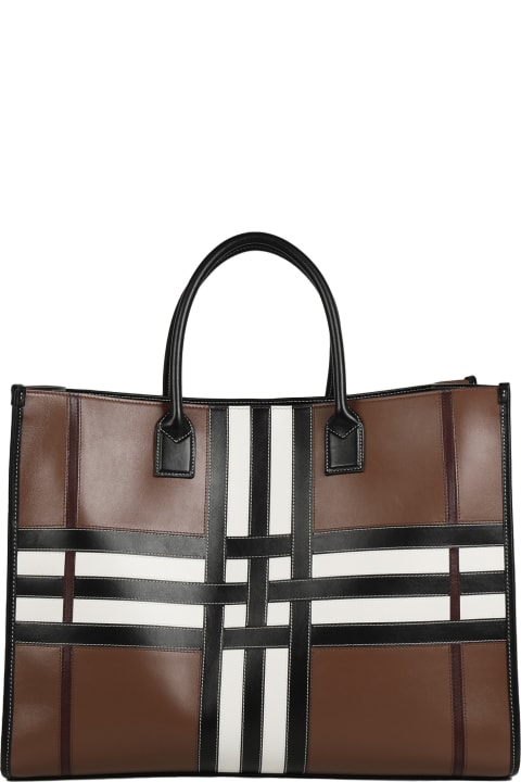 Fashion for Men Burberry Leather And Fabric Tote With Tartan Pattern