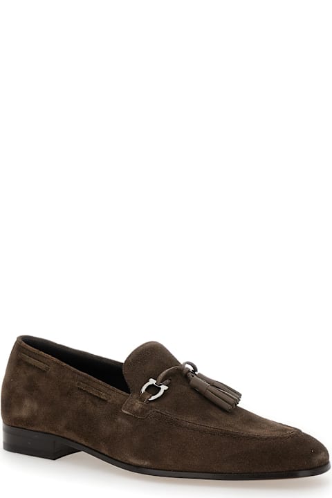 Homeware Ferragamo 
besile2
 Brown Loafers With Gancini And Cord Detail In Suede Man
