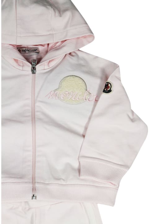 Fashion for Baby Girls Moncler Complete With Zip-up Sweatshirt With Long-sleeved Hood In Fine Cotton And Trousers With Elastic Waist. Logo On The Chest