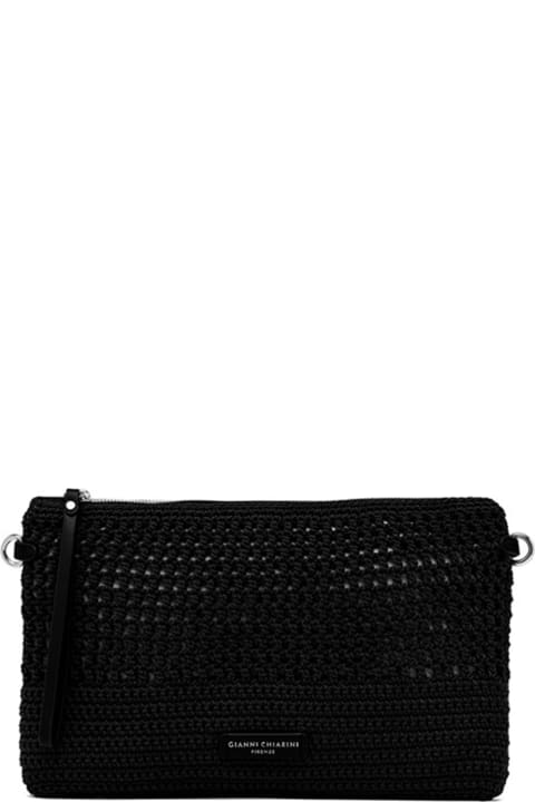 Clutches for Women Gianni Chiarini Black Victoria Clutch Bag In Crochet Fabric
