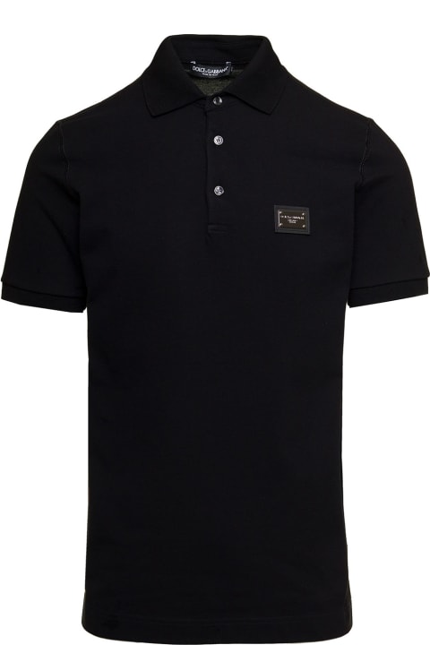 Black Polo With Label In Jersey Man Dolce & Gabbana