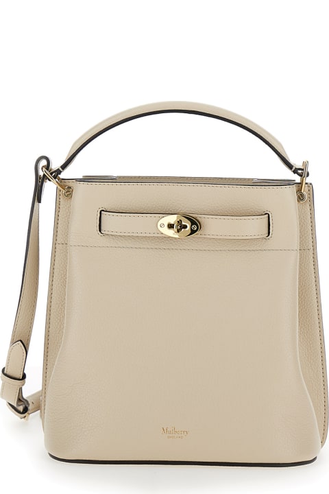 Shoulder Bags for Women Mulberry 'small Islington' White Bucket Bag With Twist Lock Closure In Hammered Leather Woman