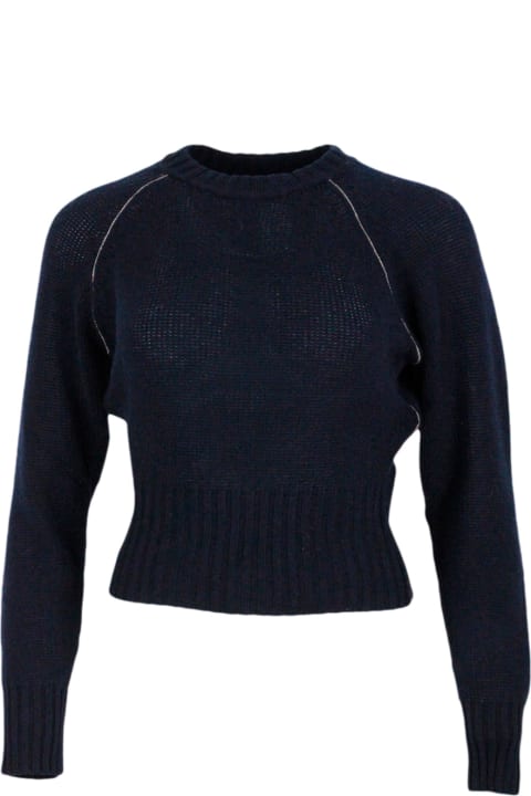 Fabiana Filippi Sweaters for Women Fabiana Filippi Slim-fit Long-sleeved Cashmere Crew-neck Sweater With Raglan Sleeves Embellished With Rows Of Monili On The Armhole