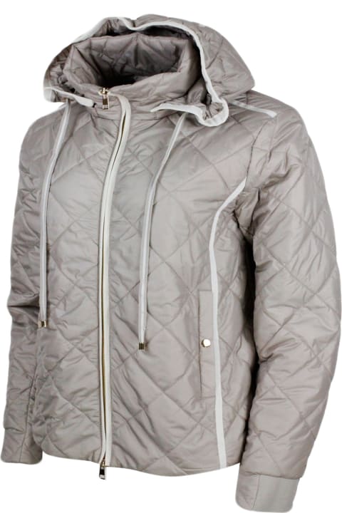 ウィメンズ Lorena Antoniazziのコート＆ジャケット Lorena Antoniazzi Lightweight Quilted Nylon Jacket With Detachable Hood And Zip Closure