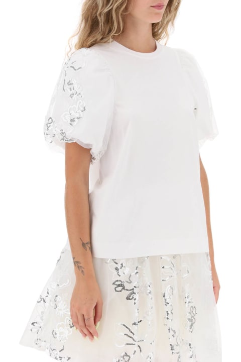 Simone Rocha Topwear for Women Simone Rocha Embroidered Puff Sleeve A-line T-shirt