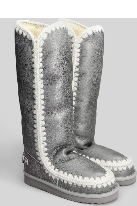 Mou for Kids Mou Eskimo 40 Low Heels Boots In Silver Suede