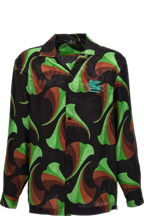Etro Shirts for Men Etro Black Silk Bowling Shirt With Floral Print