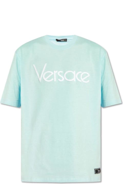 Topwear for Men Versace Logo-embroidered Crewneck T-shirt