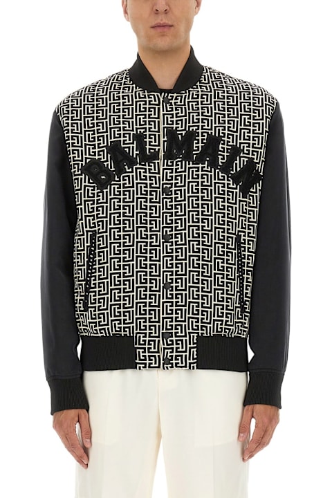 Balmain Coats & Jackets for Men Balmain Monogrammed Varsity Jacket With Patches