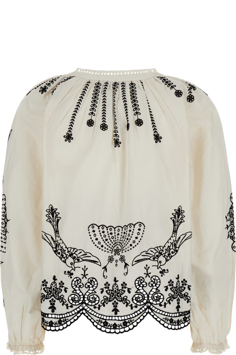 Sea New York Clothing for Women Sea New York White Blouse With V Neck And All-over Kingsley Embroidery In Cotton Woman