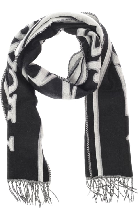 Alexander McQueen Scarves for Men Alexander McQueen Black And White Scarf With Varsity Logo In Wool Man