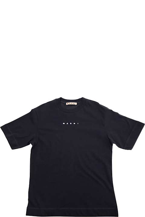 Marni ملابس علوية لـ أولاد Marni Blue Crewneck T-shirt With Front Logo Print In Cotton Boy