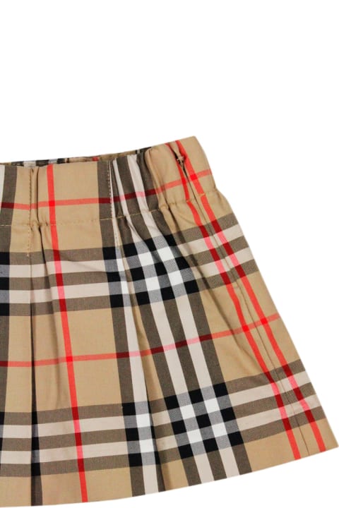Burberry Sale for Kids Burberry Pleated Cotton Skirt With Check Pattern With Elastic Waist And Side Zip Closure