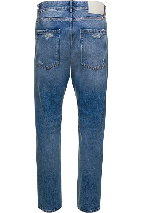 'kanye' Blue Five-pocket Jeans With Logo Patch In Cotton Denim Man