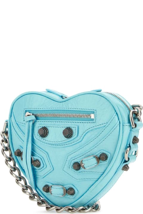 Balenciaga Shoulder Bags for Women Balenciaga Light Blue Leather Mini Le Cagole Heart Crossbody Bag