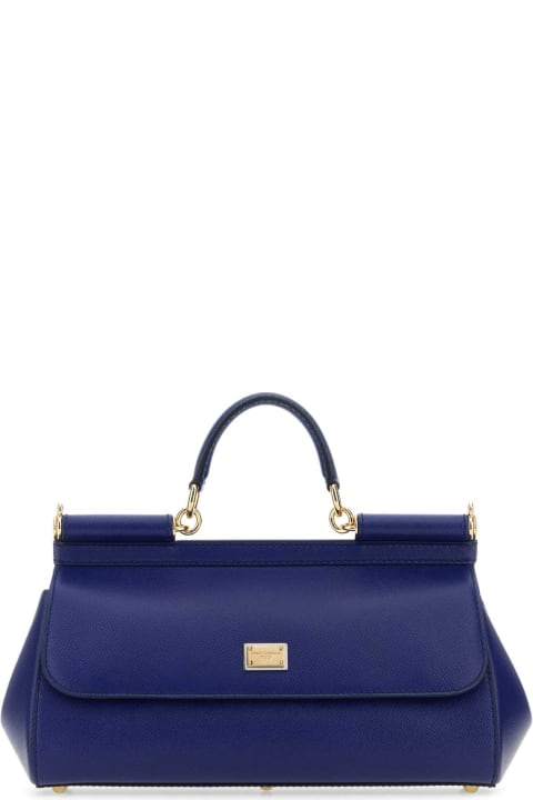ウィメンズ Dolce & Gabbanaのトートバッグ Dolce & Gabbana Blue Leather Medium Sicily Handbag