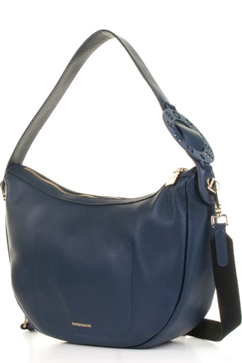 Borbonese Bags for Women Borbonese Luna Medium Midnight Blue Shoulder Bag