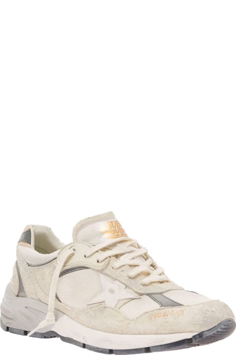 White Low-top Sneakers With Suede Inserts And Side Star In Leather Man