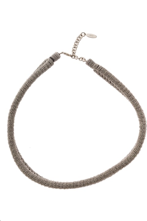 Fashion for Women Brunello Cucinelli Grey Necklace With Monile Embellishment In Brass And Leather Woman