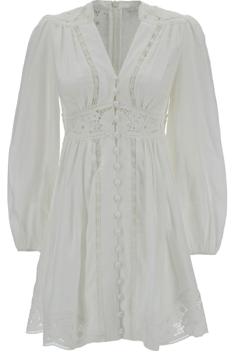 Fashion for Women Zimmermann Mini White Dress With Embroideries And Puff Sleeves In Linen Woman