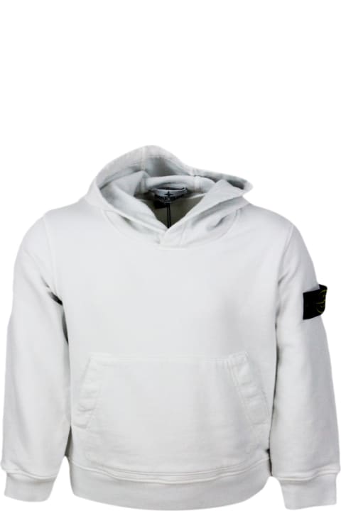 Stone Islandのボーイズ Stone Island Rocky Hooded Sweatshirt With Long Sleeves In Stretch Cotton With Badge On The Left Sleeve
