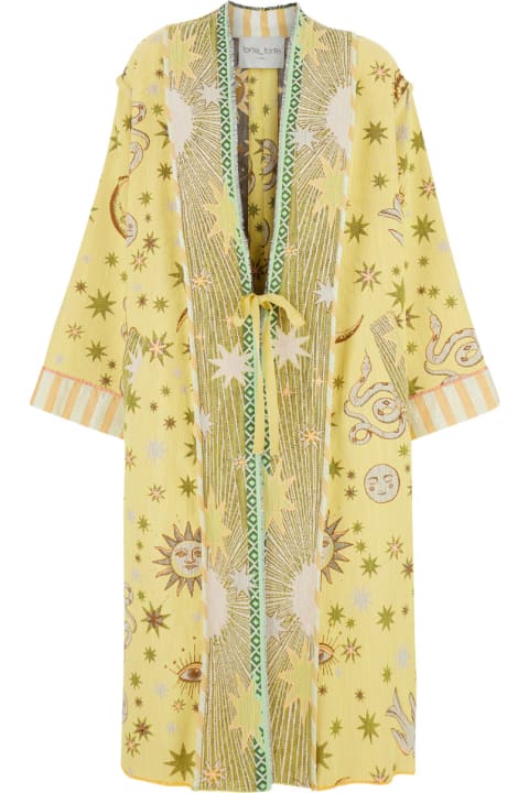 Forte_Forte Sweaters for Women Forte_Forte Yellow Robe Coat With Sun And Moon Embroideries And Print In Cotton Blend Woman