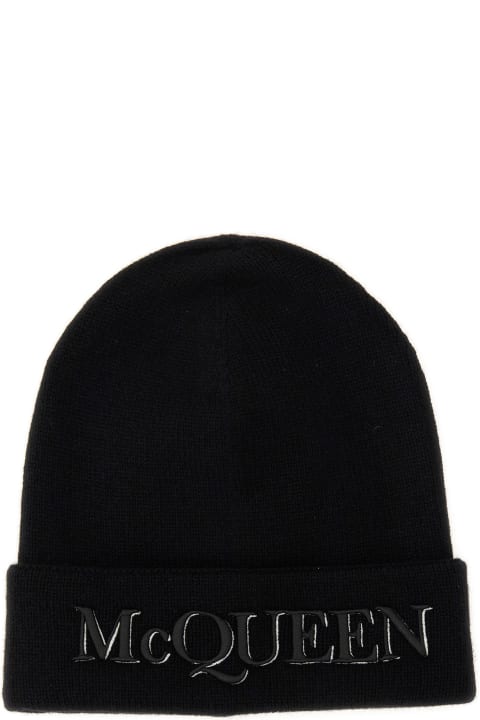 Hats for Men Alexander McQueen Logo Embroidered Knit Beanie