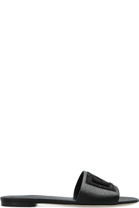 Dolce & Gabbana Dg Logo Leather Flat Sandals