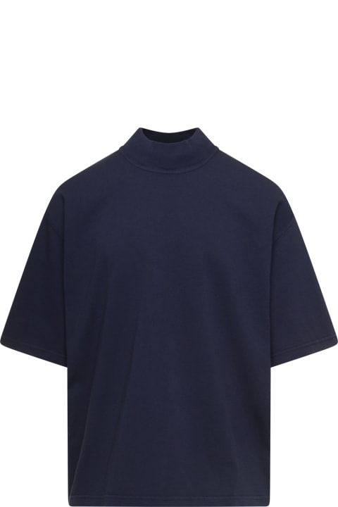 Blue Crewneck T-shirt With Embroidery In Heavy Cotton Man Bottega Veneta