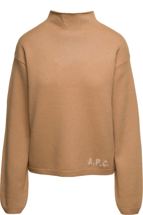 A.P.C. for Women A.P.C. Beige Mock Neck Sweater With Embroidered Logo In Wool Woman