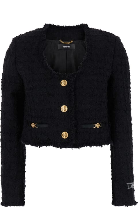 Versace Sweaters for Women Versace Black Crop Jacket With Jewel Buttons In Tweed Woman