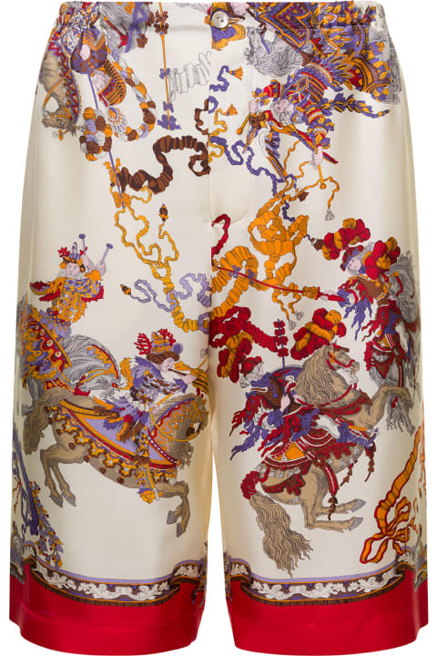 ウィメンズ Gucciのボトムス Gucci White Shorts With Graphic Multicolor Print All-over In Silk Man