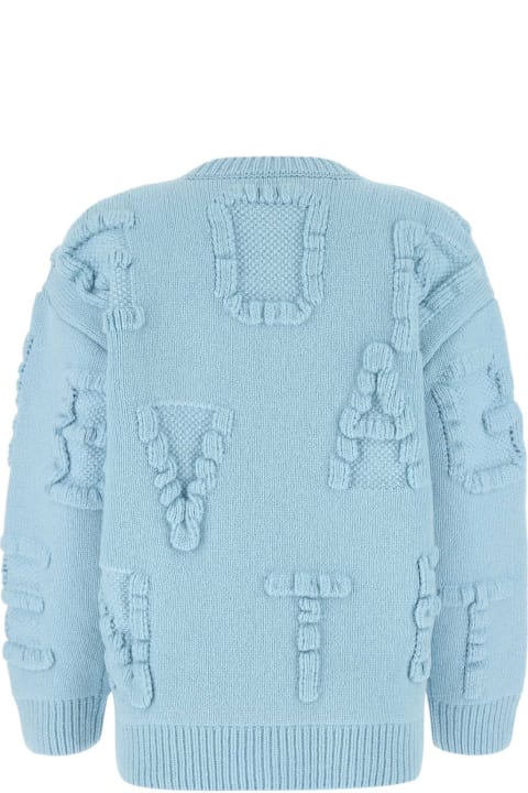 Bottega Veneta Sweaters for Women Bottega Veneta Light Blue Stretch Wool Blend Shetland Alphabet Oversize Sweater
