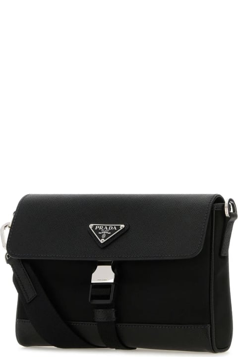 Black Leather And Re-nylon Crossbody Bag