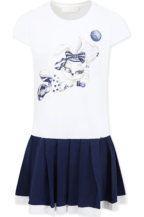 Homeware Monnalisa White Dress For Girl With Bunny