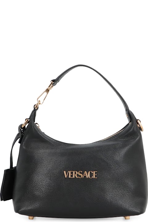 Homeware Versace Versace Tag Hobo Bag In Leather With Embossed Logo