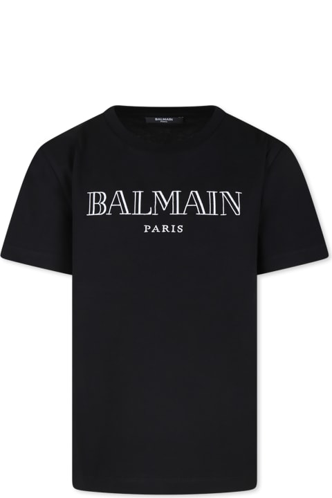 Balmain Topwear for Boys Balmain Black T-shirt For Kids With Logo