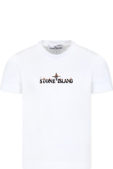 Fashion for Kids Stone Island Junior White T-shirt For Boy With Logo