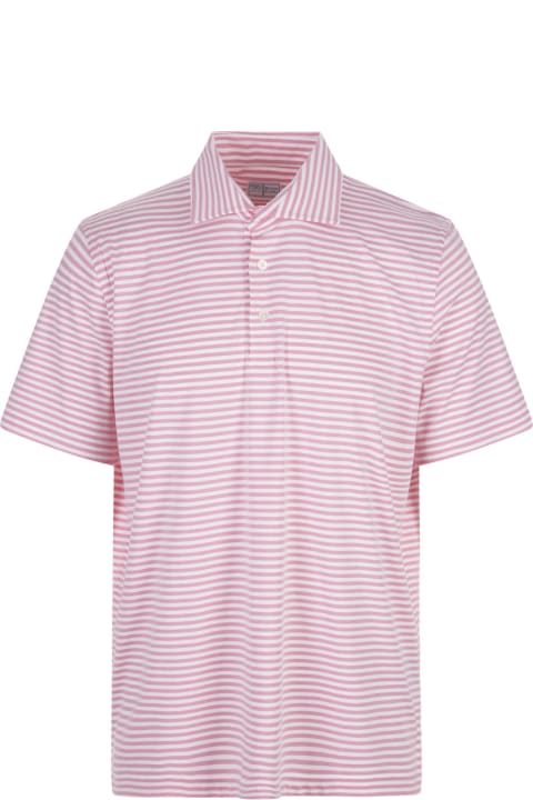 Fedeli for Men Fedeli Pink And White Striped Tecno Jersey Polo Shirt