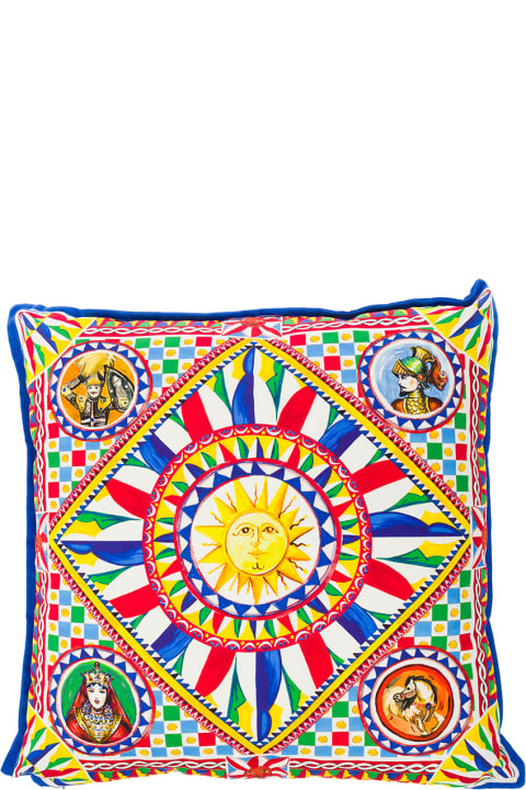 Multicolor Small Cushion With Carretto Foulard Print In Cotton Dolce & Gabbana
