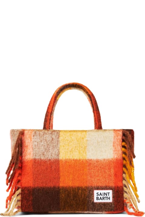 Homeware MC2 Saint Barth Vanity Blanket Shoulder Bag With Multicolor Check And Fringes