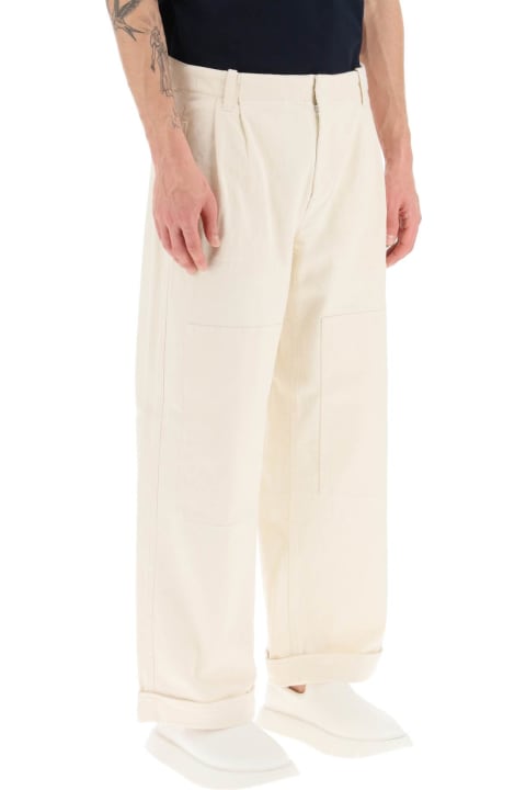 Etro Pants for Men Etro Melange Ivory Stretch Cotton Wide-leg Pant