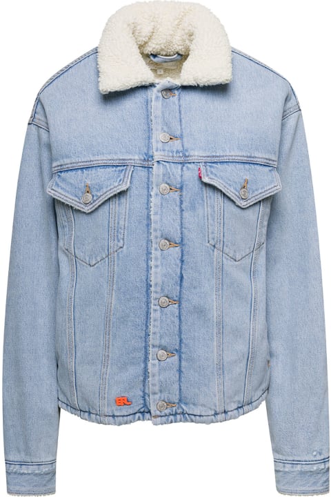ERL Coats & Jackets for Women ERL 'sherpa Trucker' Light Blue Jacket With Logo Patch In Cotton Denim Erl X Levi's