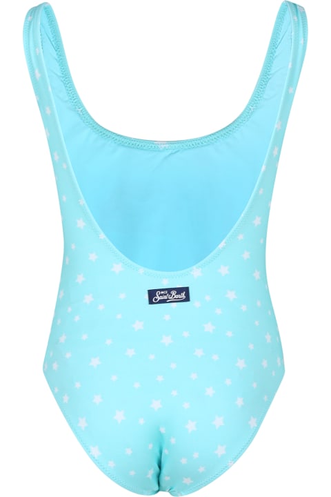 Fashion for Kids MC2 Saint Barth Light Blue Swimsuit For Girl With Angels Print