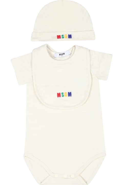 ベビーボーイズ ボディスーツ＆セットアップ MSGM Ivory Bodysuit Set For Babykids With Logo