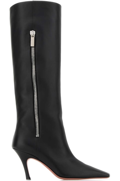 Amina Muaddi Black Leather Mona Boots