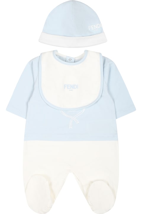 Bodysuits & Sets for Baby Boys Fendi Light Blue Babygrow Set For Baby Boy With Fendi Emblem