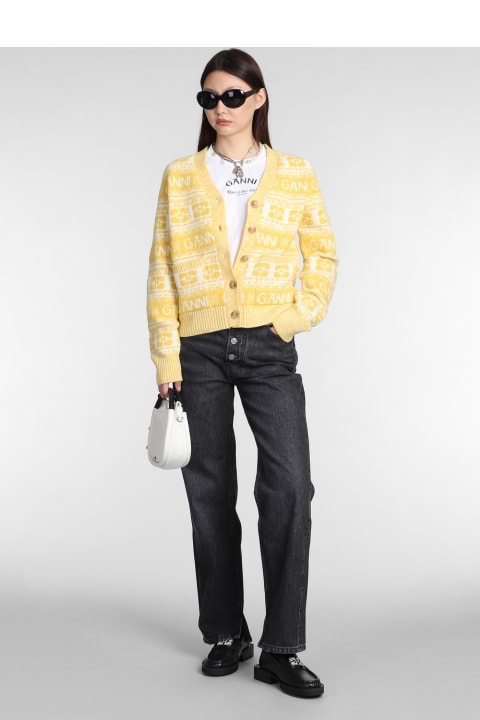 Ganni Sweaters for Women Ganni Yellow Wool Cardigan