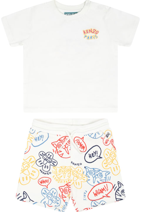 ベビーボーイズ Kenzo Kidsのボトムス Kenzo Kids Ivory Suit For Baby Boy With Print And Logo