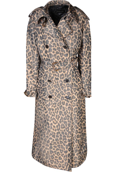 Coats & Jackets for Women Roberto Cavalli Beige Black Leopard Taffeta Trench